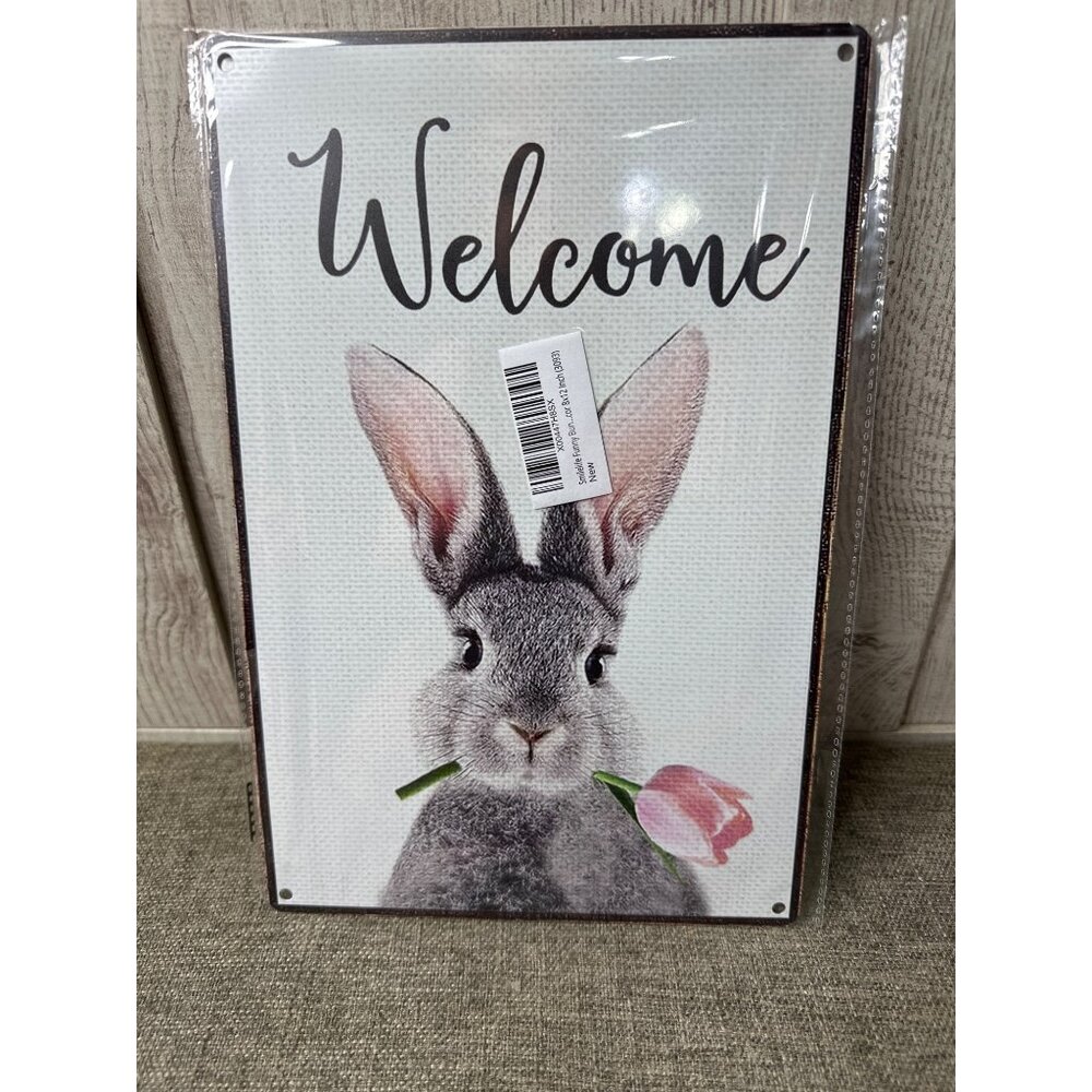 Welcome Bunny Rabbit Tulip Metal Sign 8x12 Inches Wall Hanging Spring Easter